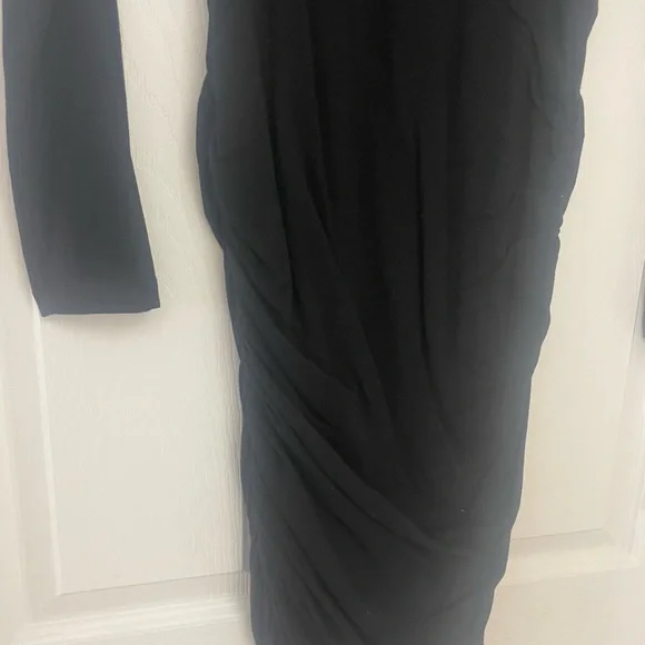 Express Long Sleeve Basic Black Mini Dress with Side Ruching Detail - Picture 2 of 5